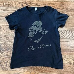 Obama Silver Embellished Black T shirt with Bust and Iconic Signature. Size XL.